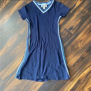 Navy Blue V-Neck Dress with Stripes